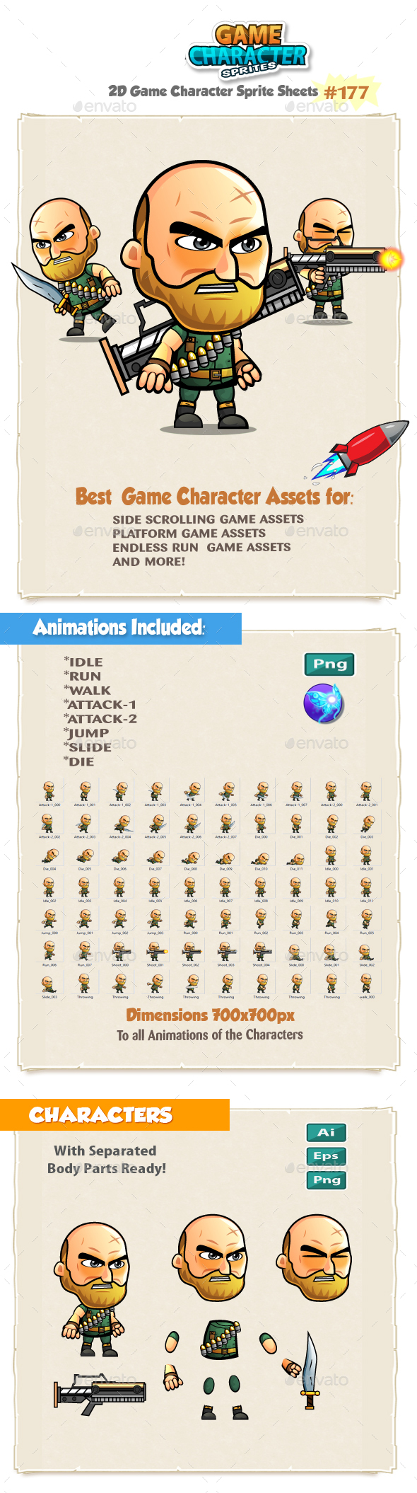 The Big Guy Warrior 2D Game Character Sprites 176