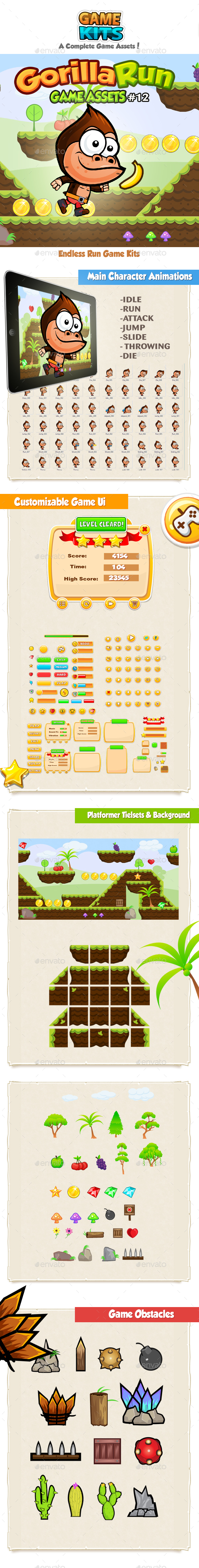 Gorilla Run Platformer Game Assets 12