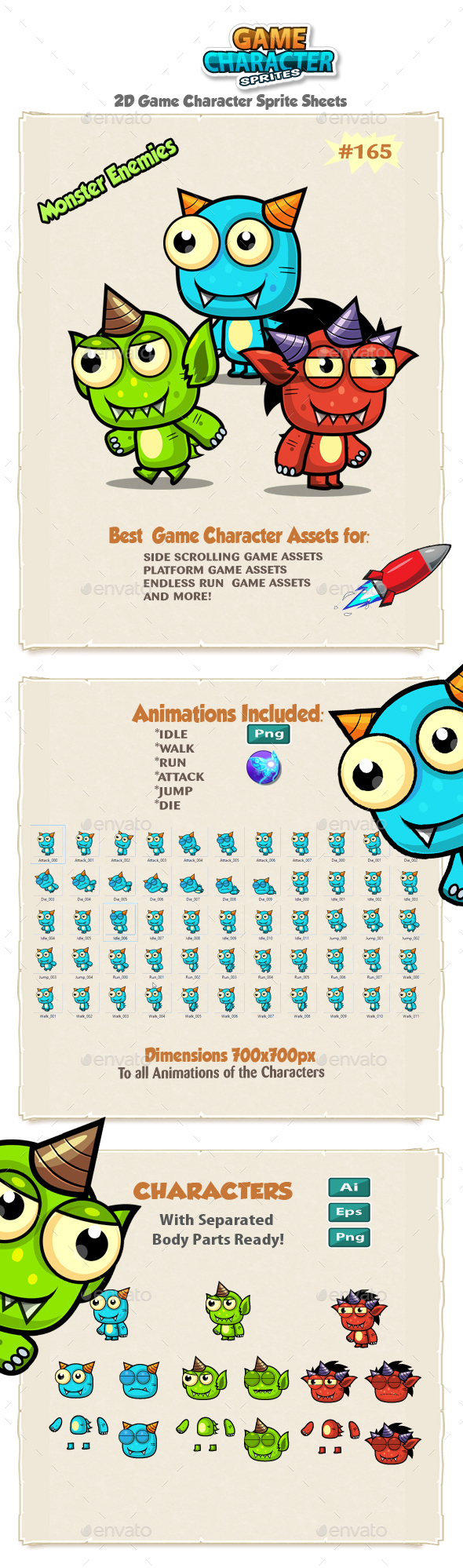 Monster Enemies 2D Game Character Sprites 165