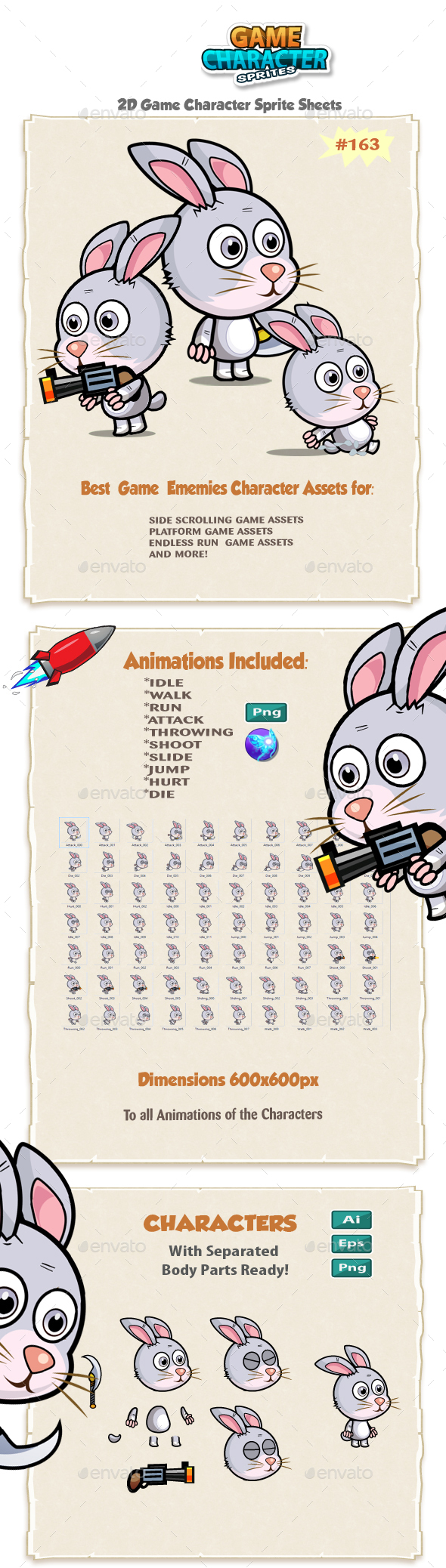 Rabbit 2D Game Character Sprites 163