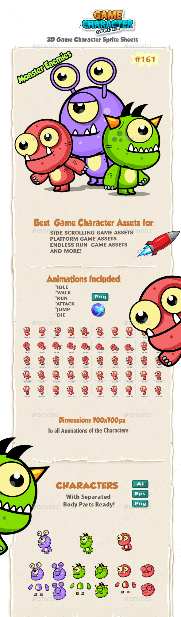 Monster Enemies 2D Game Character Sprites 161