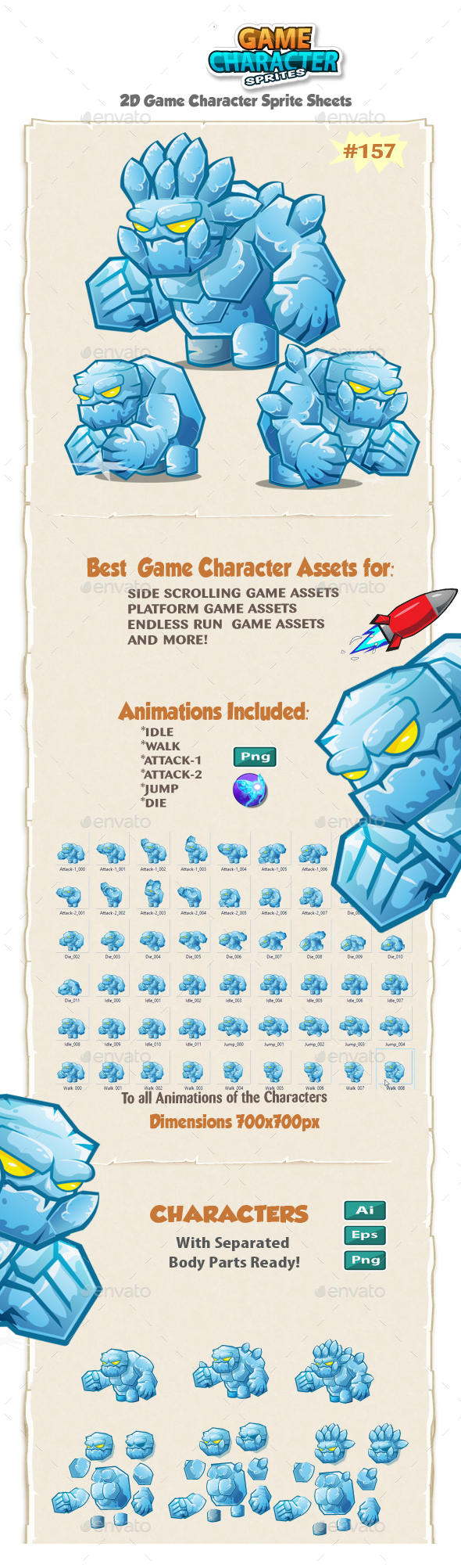 Monster Ice Giant 2D Game Character Sprites 157