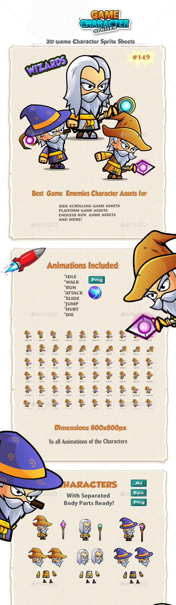 The Wizards 2D Game Character Sprites 149