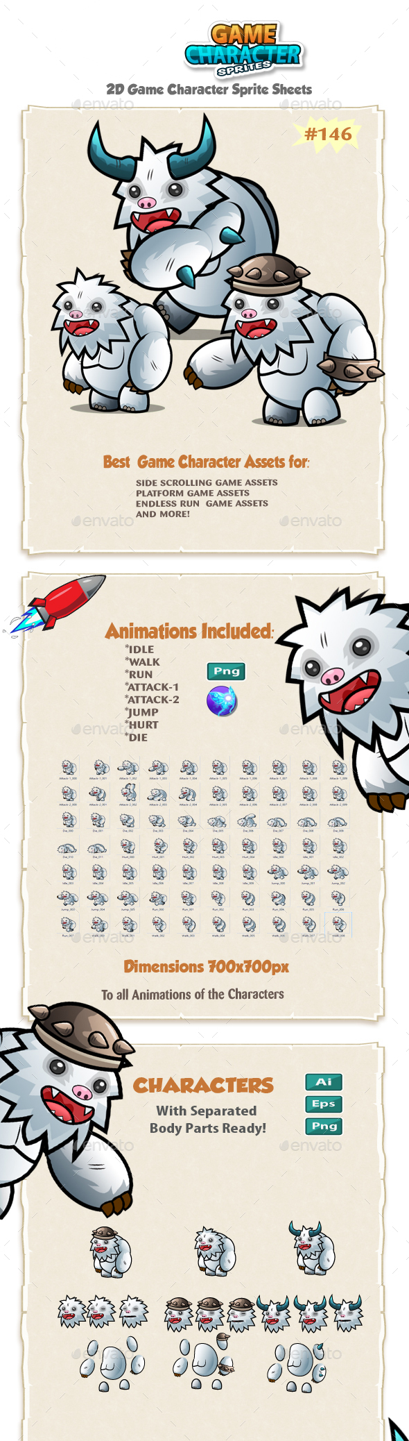 Yeti 2D Game Chracter Sprites 146