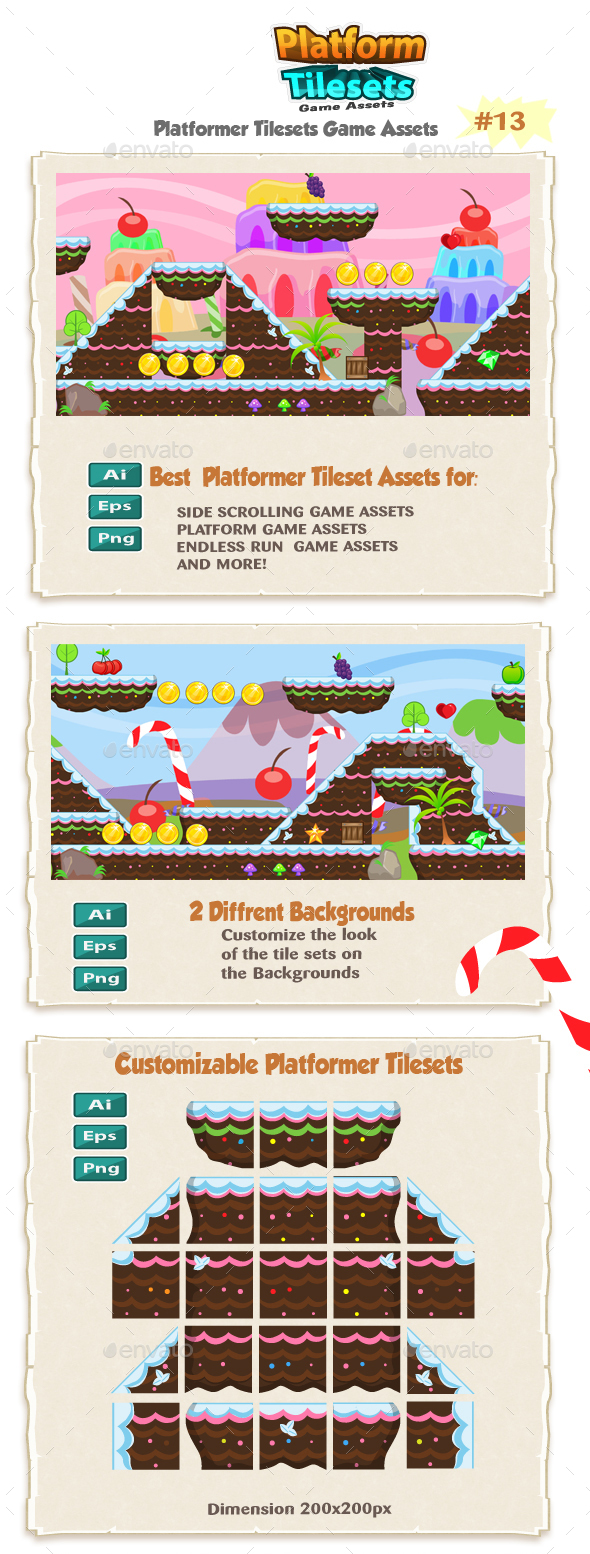 Candy World Platformer Game Tilesets 13