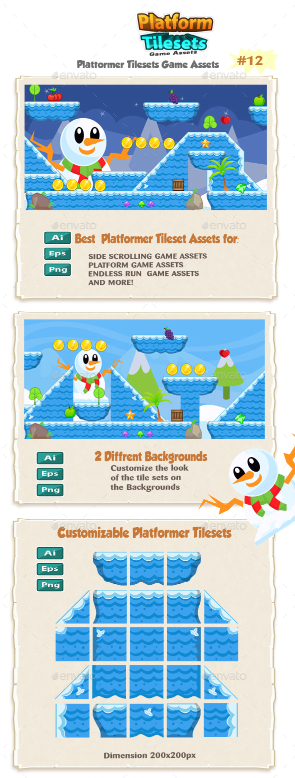 Snow Platformer Game Tilesets 12
