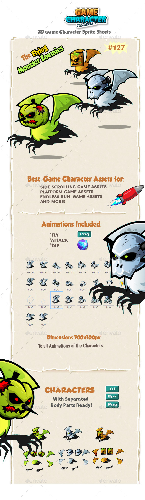 Flying Monster Enemies Character Sprites 127