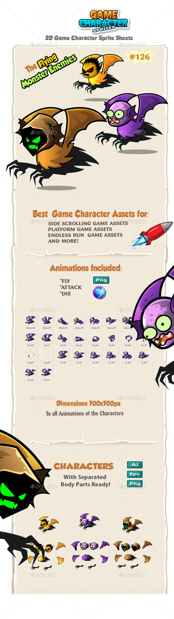 Flying Monster Enemies Charcter Sprites 126