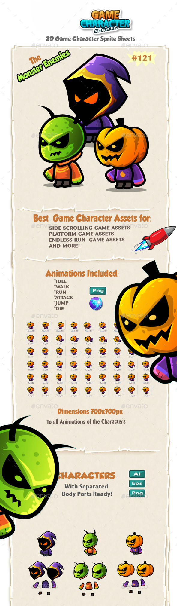 Monster Enemies 2D Game Character Sprites 121
