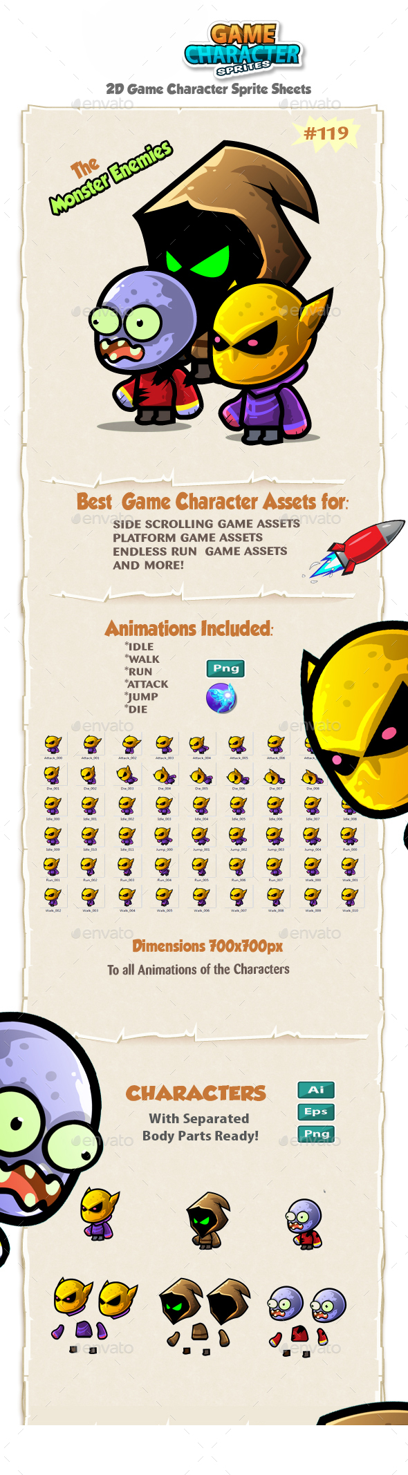 Monster Enemies 2D Game Character Sprites 119