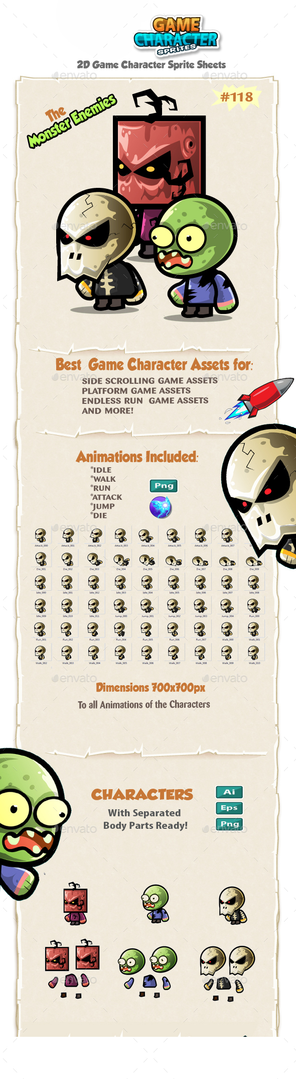 Monster Enemies 2D Game Character Sprites 118