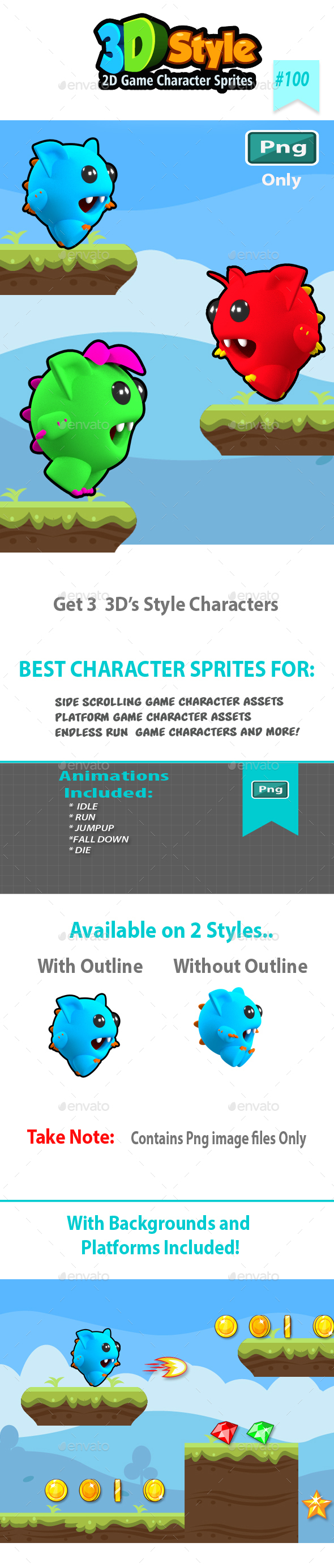 Monsters Run Game Character Sprites