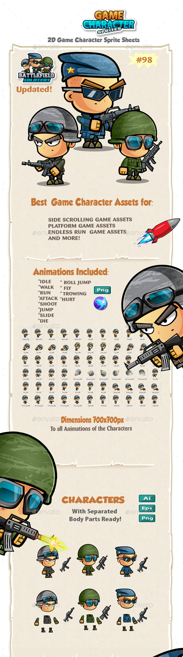 Soldiers 2D Game Character Sprites 98