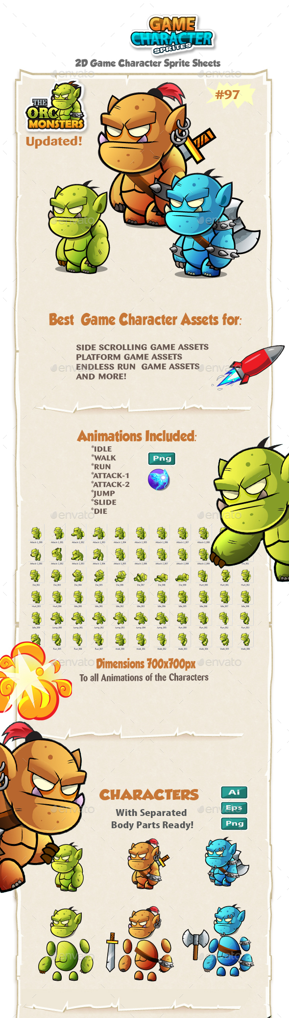 Orc 2D Game Character Sprites 97