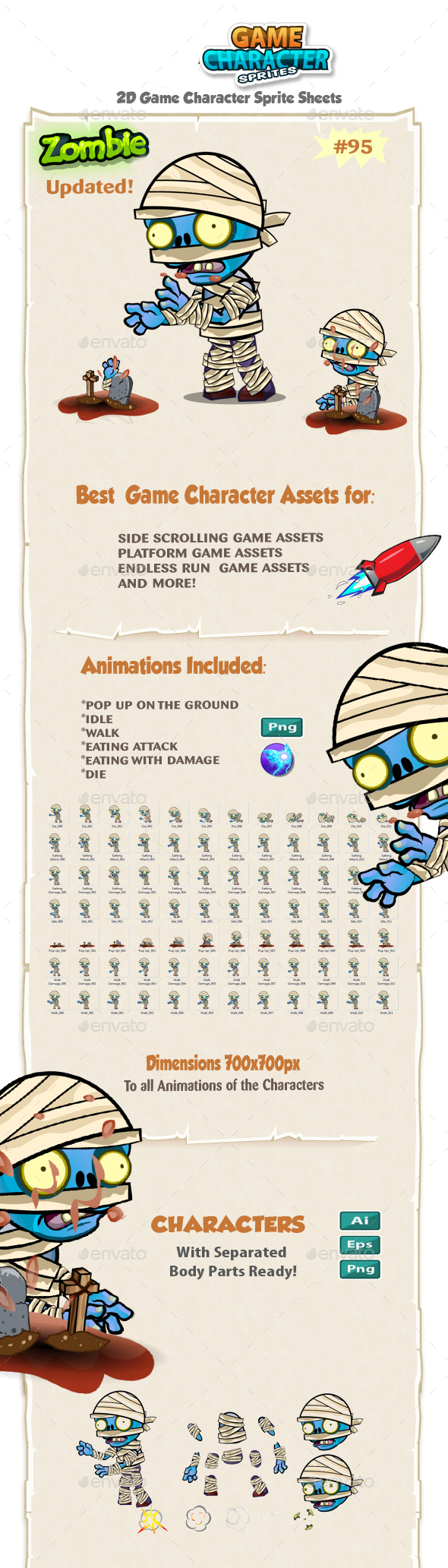 Zombie 2D Game Character Sprites 95