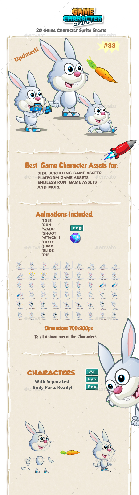 Bunny 2D Game Character Sprites 83