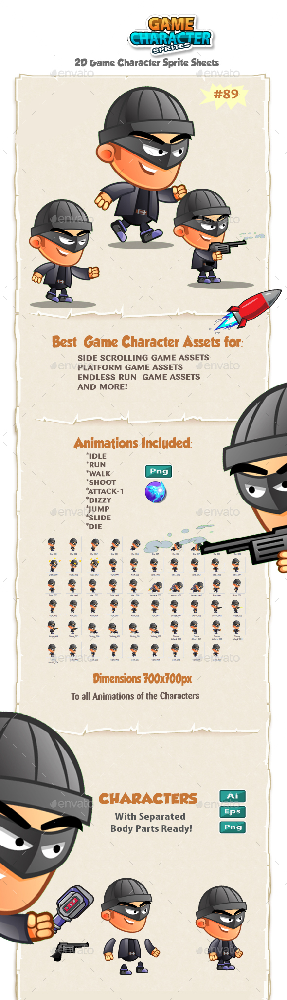 Bad Guy 2D game Character Sprites 89