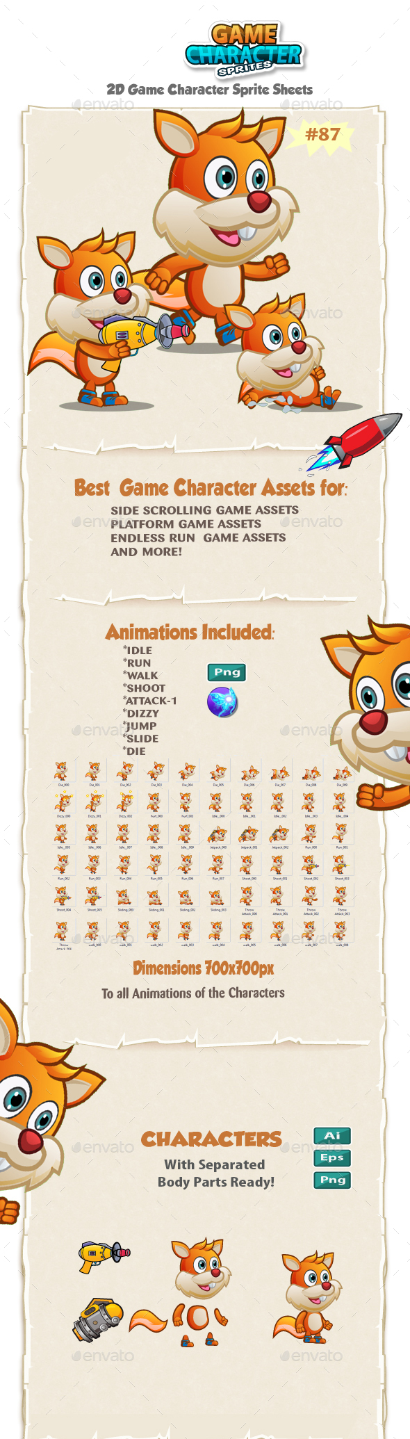 Squirrel 2D Game Character Sprites 87