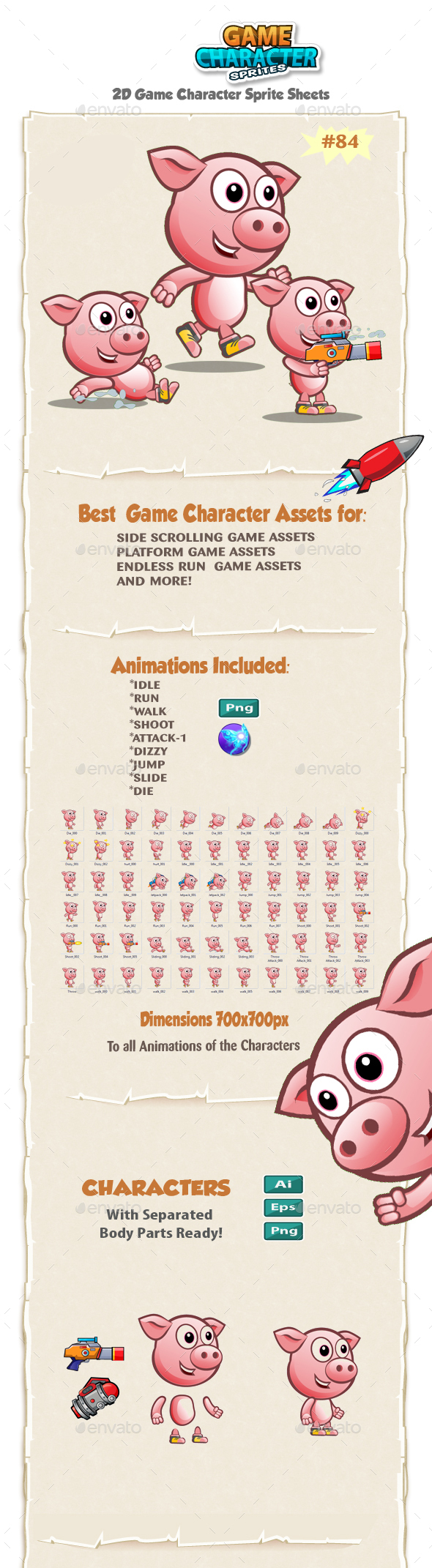 Piggy 2D Game Character Sprites 84