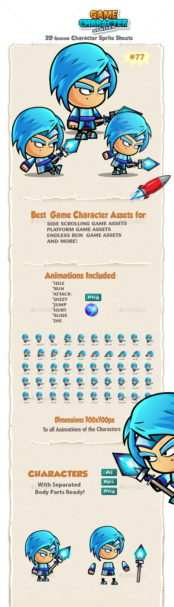 Ice Mage 2D Game Character Sprites 77