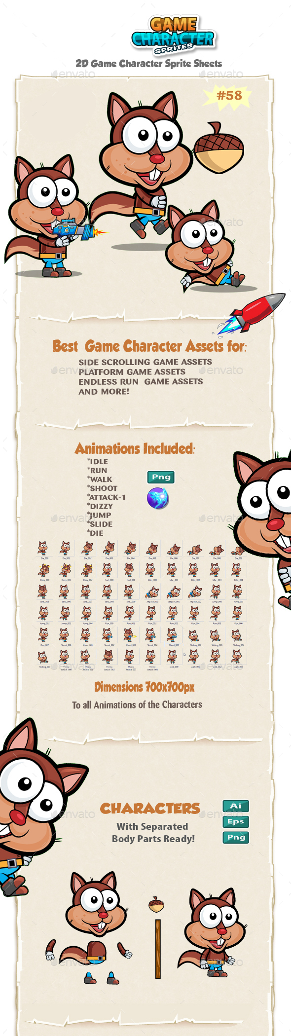 Squirrel 2D Game Character Sprites 58