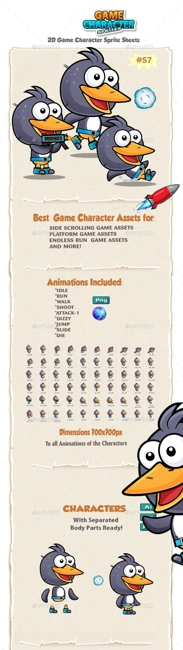 Penguin 2D Game Character Sprites 55