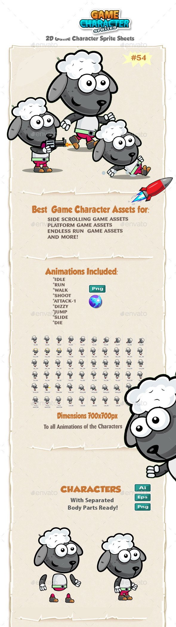 Sheep 2D Game Character Sprites 54