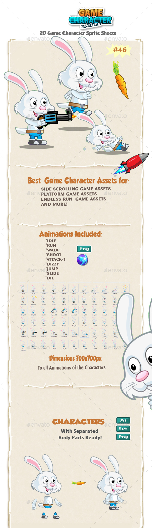 Rabbit 2D Game Character Sprites 46