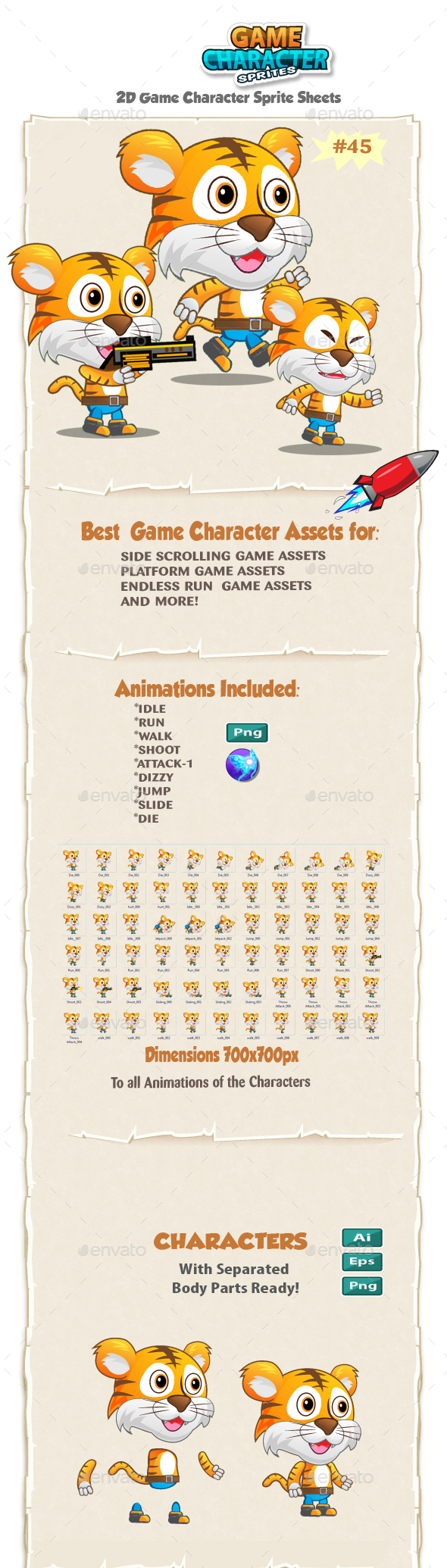 Tiger 2D Game Character Sprites 45