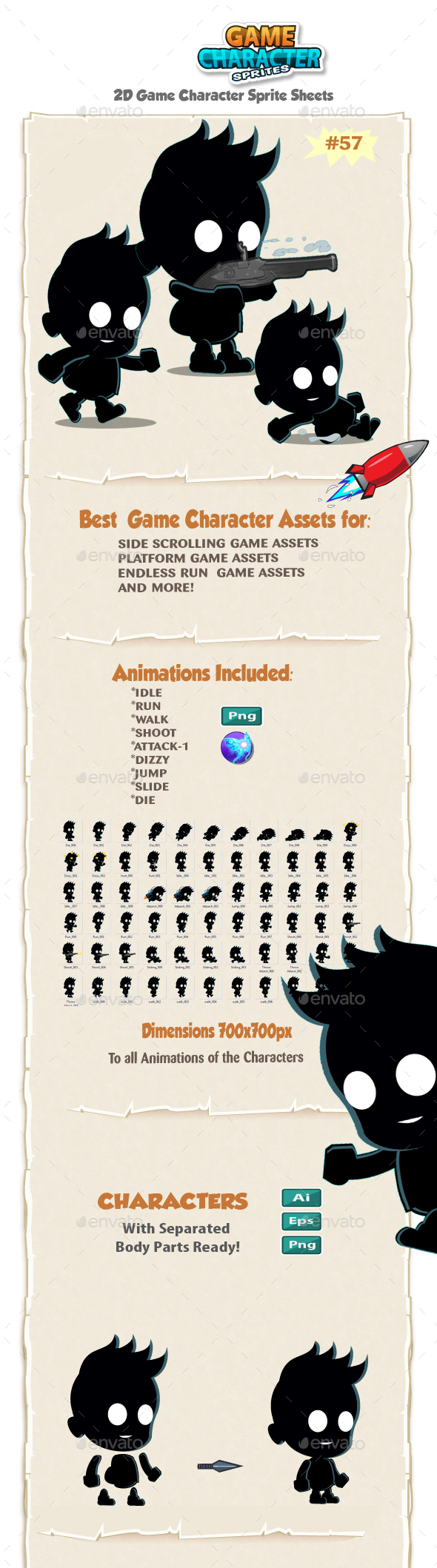 Shadow Kid 2D Game Character Sprites 37