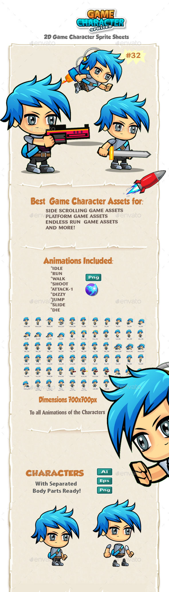 2D Game Character Sprites 32