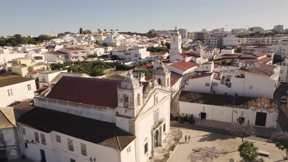 Aerial view of Parish Church of Santa Maria Igreja Paroquial de Santa Maria de Lagos Faro Portugal.