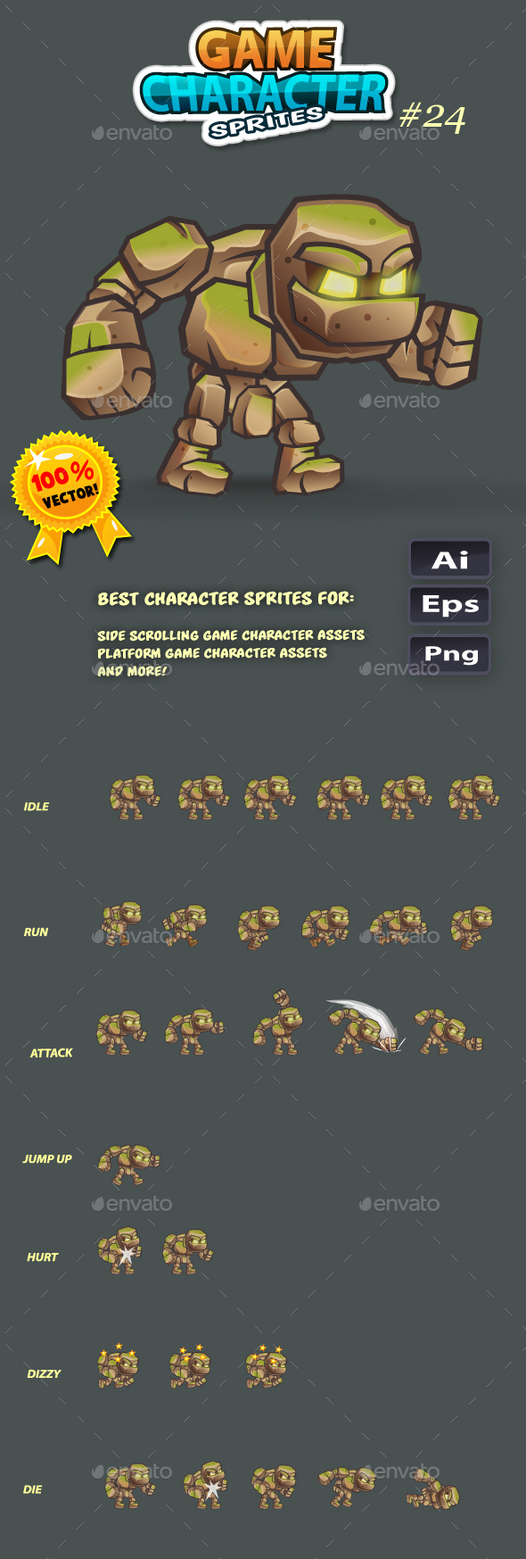 Stone Giant 2D Game Character Sprites 24
