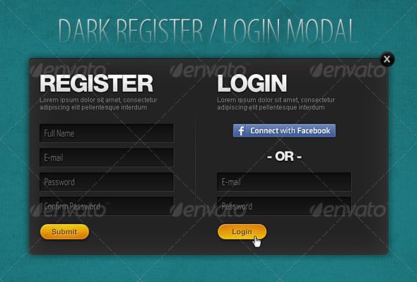 Dark Register & Login Modal