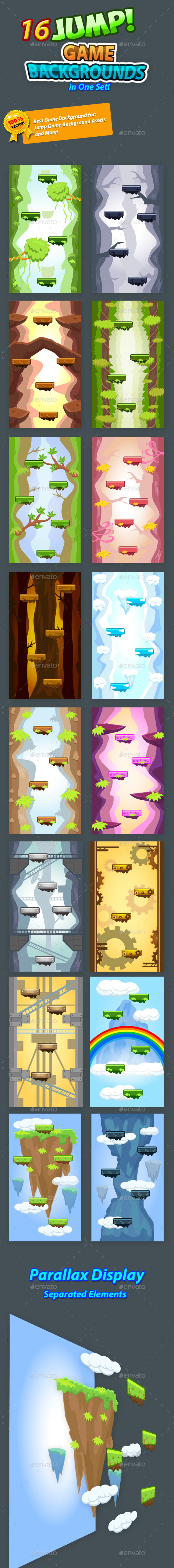Jump Game Backgrounds in One Set