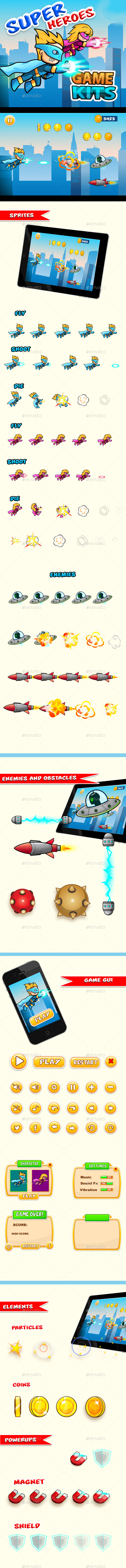 Super Heroes Side Scrolling Game Assets