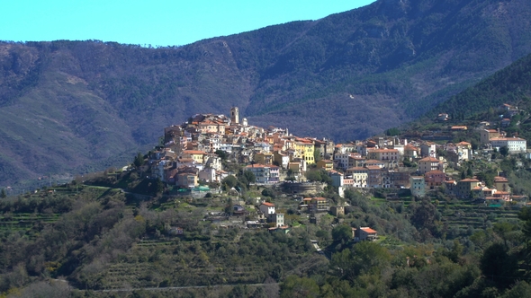 Ancient Town of Perinaldo High in the Alps in the West of Italy