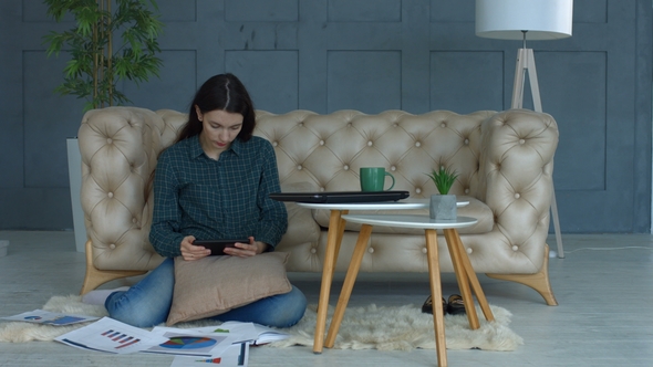 Creative Woman with Tablet Pc Working From Home