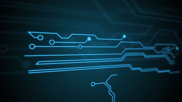 Blue Lines Drawn By Bright Spots Create an Abstract Image of a Circuit Board