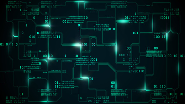 Abstract Electronic Circuit Board with Binary Code, Matrix Background