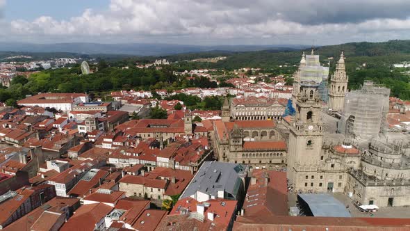 Aerial Drone Footage of Santiago de Compostela Cathedral Spain