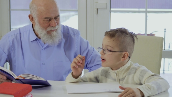 Grandson Asks Grandpa To Help Him with Homework