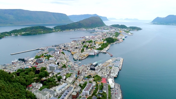City of Alesund Norway Aerial Footage