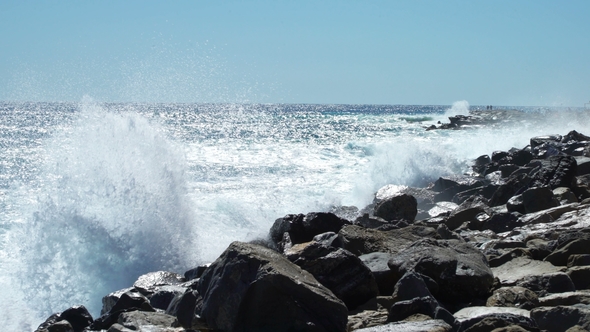 Huge Waves Break on the Coastal Cliffs