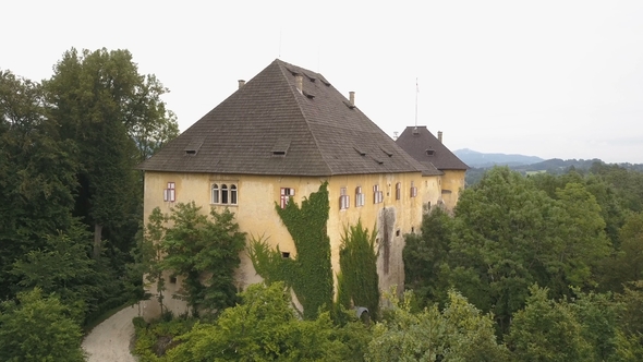 Aerial View of Medieval Castle Halleg in Klagenfurt, Austria, Karyntia