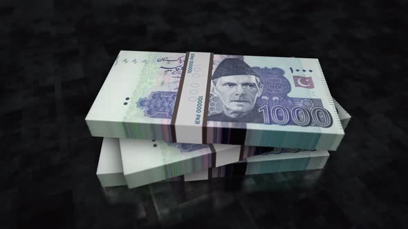 Pakistani rupee money banknote pile packs