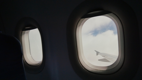 The Windows of an Empty Plane in Flight Are High in the Sky of Asia