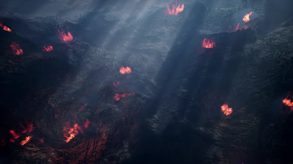 Wildfire Burns a High Mountain Forest Aerial View 03