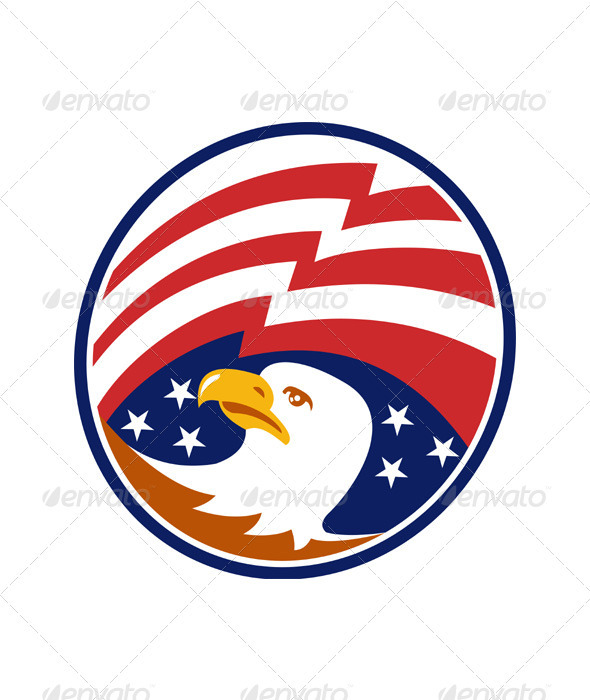 American Bald Eagle With Flag