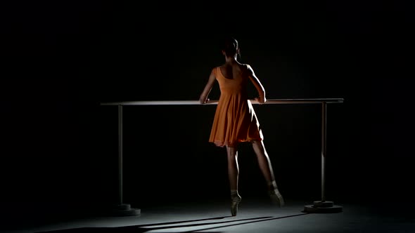 Ballerina in the Ballet Hall on Ballet Barre